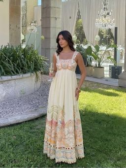 Poppi - Oasis Printed Maxi A Line Dress Cream