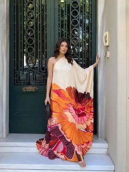 Poppi - Anthea Printed Kaftan Dress Cream