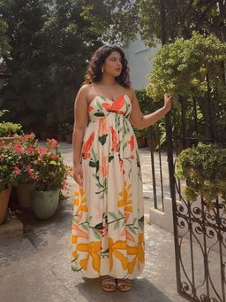 Poppi - Blush Printed A Line Maxi Dress Multi-Color