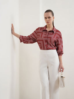 FABLE STREET - Geometric Print Shirt - Burgundy