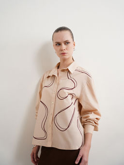 FABLE STREET - Pure Cotton Abstract Print Shirt - Beige