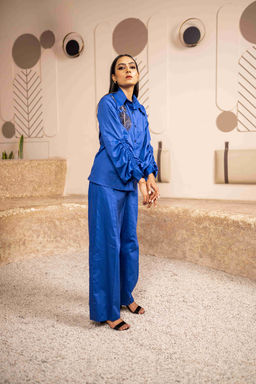 Sainy Garg Couture - Leafy Escape Blue Shirt with Pant