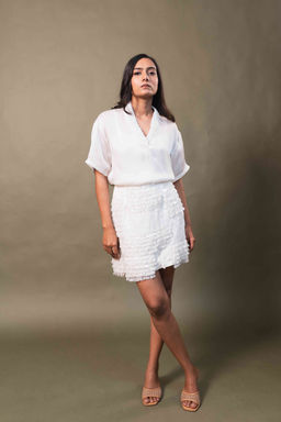 Sainy Garg Couture - Ivory Illusion Top with Skirt