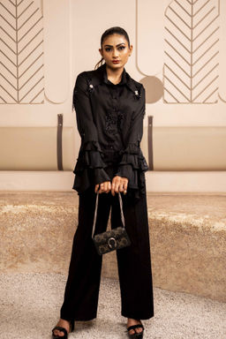 Sainy Garg Couture - Sleek Obsidian Black Shirt with Pant