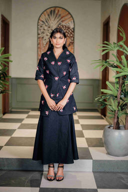 Sainy Garg Couture - Power Petal Blue Top with Skirt