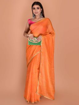 Indi Inside - Leheriya Printed Saree Embellished with Unstitched Contrast Blouse