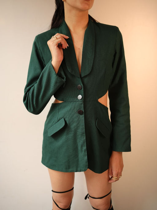 green emerald velvet dress Marais Green Cut Out Blazer Mini Dress main image 1