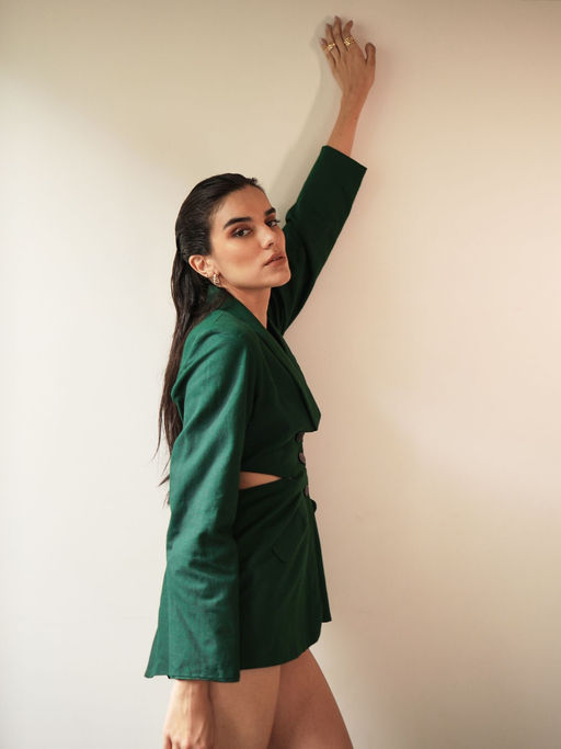 Buy SPELL BY SMOKESHOW Gaia Green Cutout Blazer Dress In Organic Cotton  Online