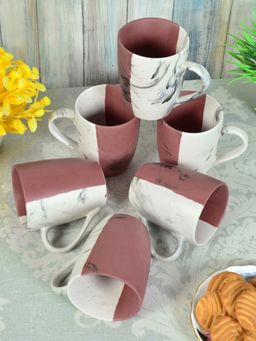 FABINALIV - Pack of 6 Mauve Striped Handcrafted Ceramics Matte Mugs