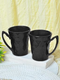 FABINALIV - Pack of 2 Black Geometric Handcrafted Ceramics Glossy Mugs