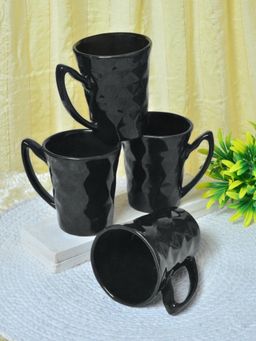 FABINALIV - Pack of 4 Black Geometric Handcrafted Ceramics Glossy Mugs