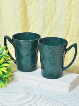 FABINALIV - Pack of 2 Green Geometric Handcrafted Ceramics Glossy Mugs