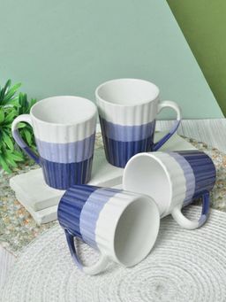 FABINALIV - Pack of 4 Multicolor Striped Handcrafted Ceramics Glossy Mugs