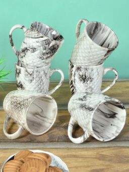 FABINALIV - Pack of 6 Grey Abstract Handcrafted Ceramics Glossy Mugs