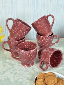 FABINALIV - Pack of 6 Maroon Abstract Handcrafted Ceramics Glossy Mugs