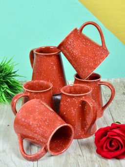 FABINALIV - Pack of 6 Brown Abstract Handcrafted Ceramics Glossy Mugs