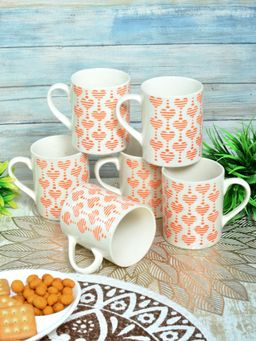 FABINALIV - Pack of 6 Orange Abstract Handcrafted Ceramics Glossy Mugs
