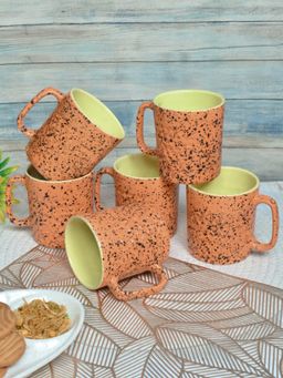 FABINALIV - Pack of 6 Orange Abstract Handcrafted Ceramics Matte Mugs