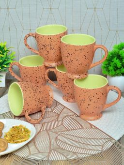 FABINALIV - Pack of 6 Orange Abstract Handcrafted Ceramics Matte Mugs