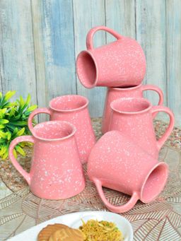 FABINALIV - Pack of 6 Pink Abstract Handcrafted Ceramics Glossy Mugs