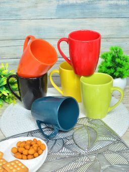 FABINALIV - Pack of 6 Multicolor Solid Handcrafted Ceramics Glossy Mugs