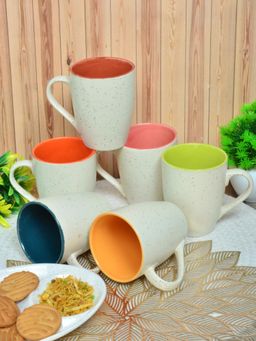 FABINALIV - Pack of 6 White Solid Handcrafted Ceramics Glossy Mugs