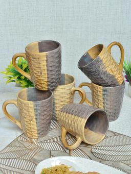 FABINALIV - Pack of 6 Multicolor Abstract Handcrafted Ceramics Glossy Mugs