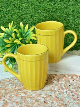 FABINALIV - Pack of 2 Yellow Solid Handcrafted Ceramics Glossy Mugs