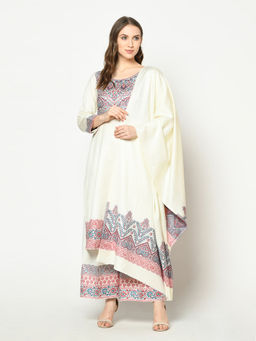 Safaa - Off White Self Design Woollen Unstitched Dress Material (Set of 3)