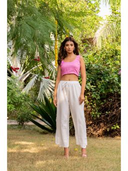 HOUSE OF JAMOTI - Off White Schiffli Palazzo Pants