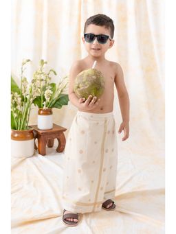 TIBER TABER - Cream Boys Polka Dot Woven Mundu