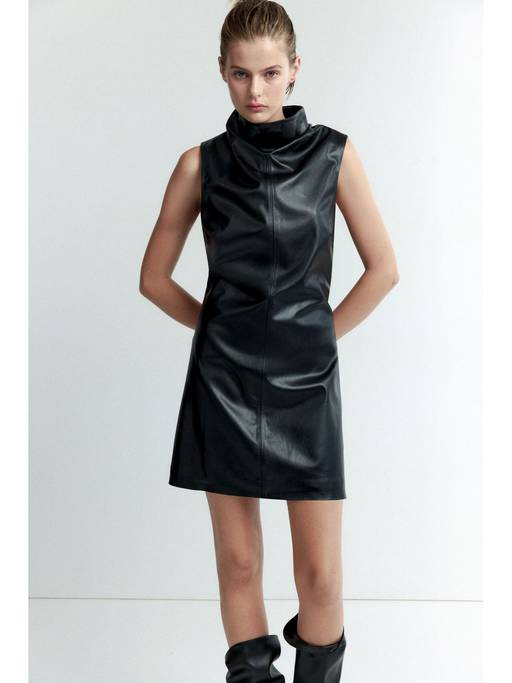 Buy H&M Women Black Coated A-Line Dress (XXS) Online