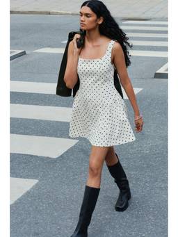 H&M - Women White Square-Neck Flared-Skirt Dress