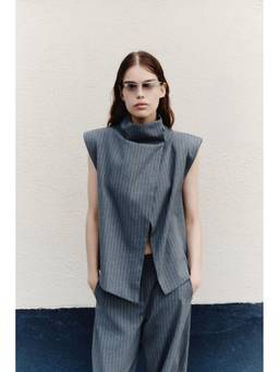 H&M - Women Grey Stand-Collar Wrap Waistcoat
