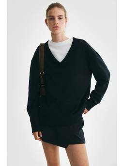 H&M - Women Blue Oversized V-Neck Jumper