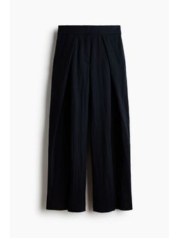 H&M - Women Navy Blue Crinkled Wrap-Detail Trousers