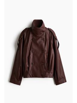 H&M - Women Brown Double-Breasted Funnel-Collar Jacket