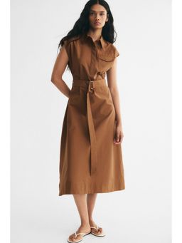 H&M - Women Brown Collared Tie-Belt Dress