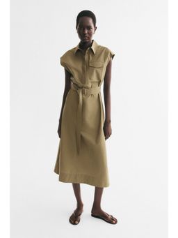 H&M - Women Green Collared Tie-Belt Dress