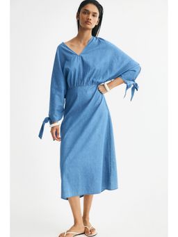 H&M - Women Blue Tie-Detail Denim Dress