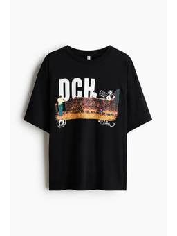 H&M - Women Black Oversized Printed T-Shirt