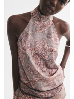 H&M - Women Beige Asymmetric Satin Top