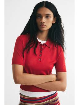 H&M - Women Red Knitted Polo T-Shirt