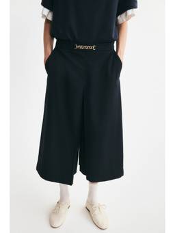 H&M - Women Navy Blue Pleat-Detail Culottes