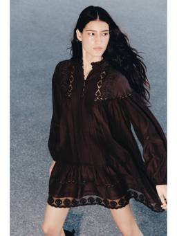 H&M - Women Brown Lace-Trimmed Tunic Dress