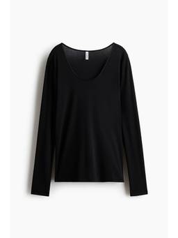 H&M - Women Black Long-Sleeved Scoop-Neck Top