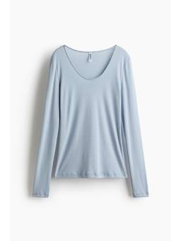 H&M - Women Blue Long-Sleeved Scoop-Neck Top