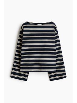 H&M - Women Navy Blue Long-Sleeved Boat-Neck Top