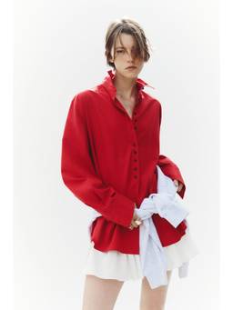H&M - Women Red Oversized Modal-Blend Shirt