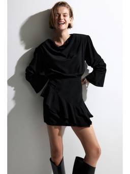 H&M - Women Black Flounced Cowl-Neck Dress